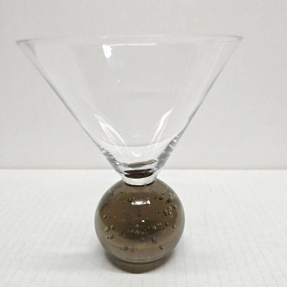Vintage MCM Bullicante Controlled Bubbles Ball Base Martini Glasses Brown Blue - Picture 4 of 9